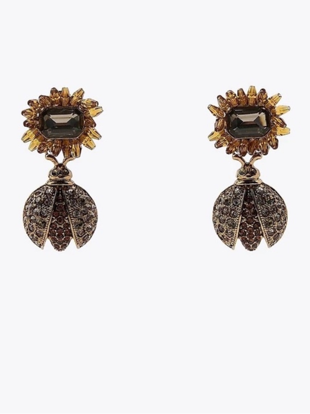 Zara Crystal Flower & Ladybug Drop Earrings